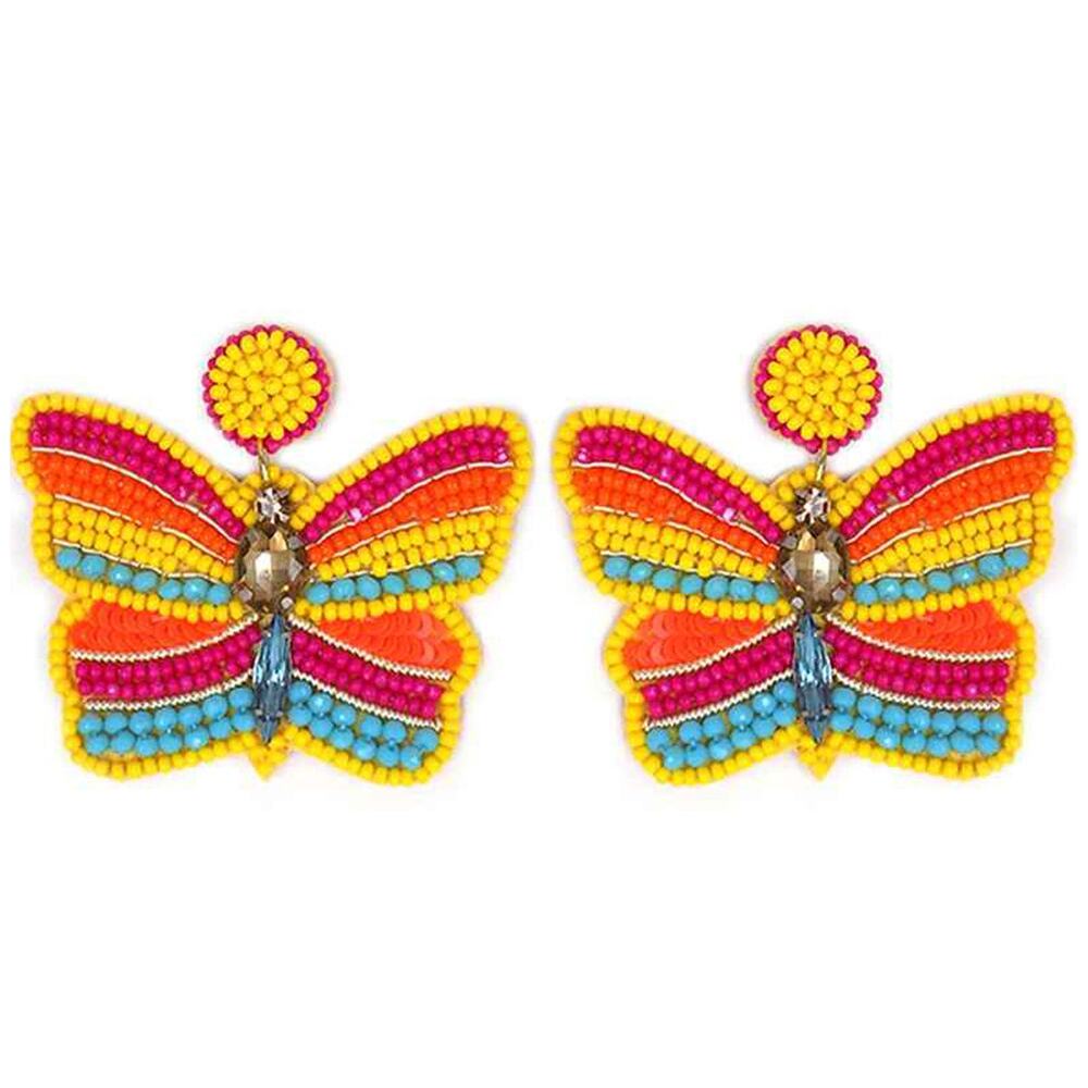 NWT Natasha Boho Hippie Sequin Rhinestone Beaded‎ Butterfly Dangle Earrings